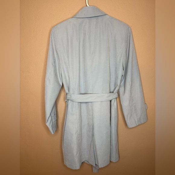 Vtg Worthington Dusty Blue Trench Coat Size Small Petite Belted Double Breasted - Picture 9 of 15